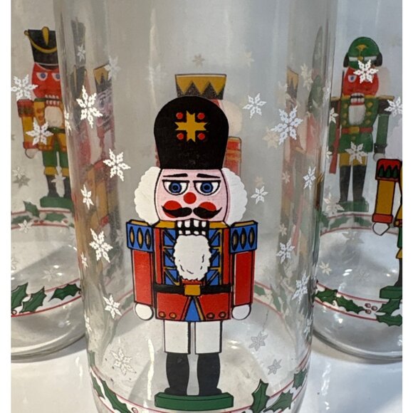 Libby Nutcracker Holiday Glasses Festive Snowflake Design Holly Accents Set Of 5 - Picture 5 of 9